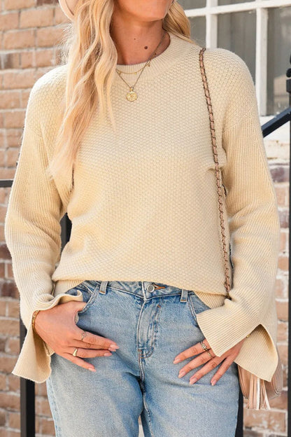 Textured Round Neck Long Sleeve Sweater