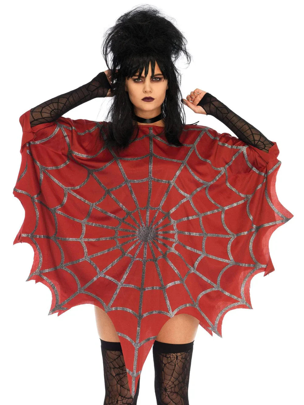 Gothic Glitter Spider Web Halloween Costume Poncho