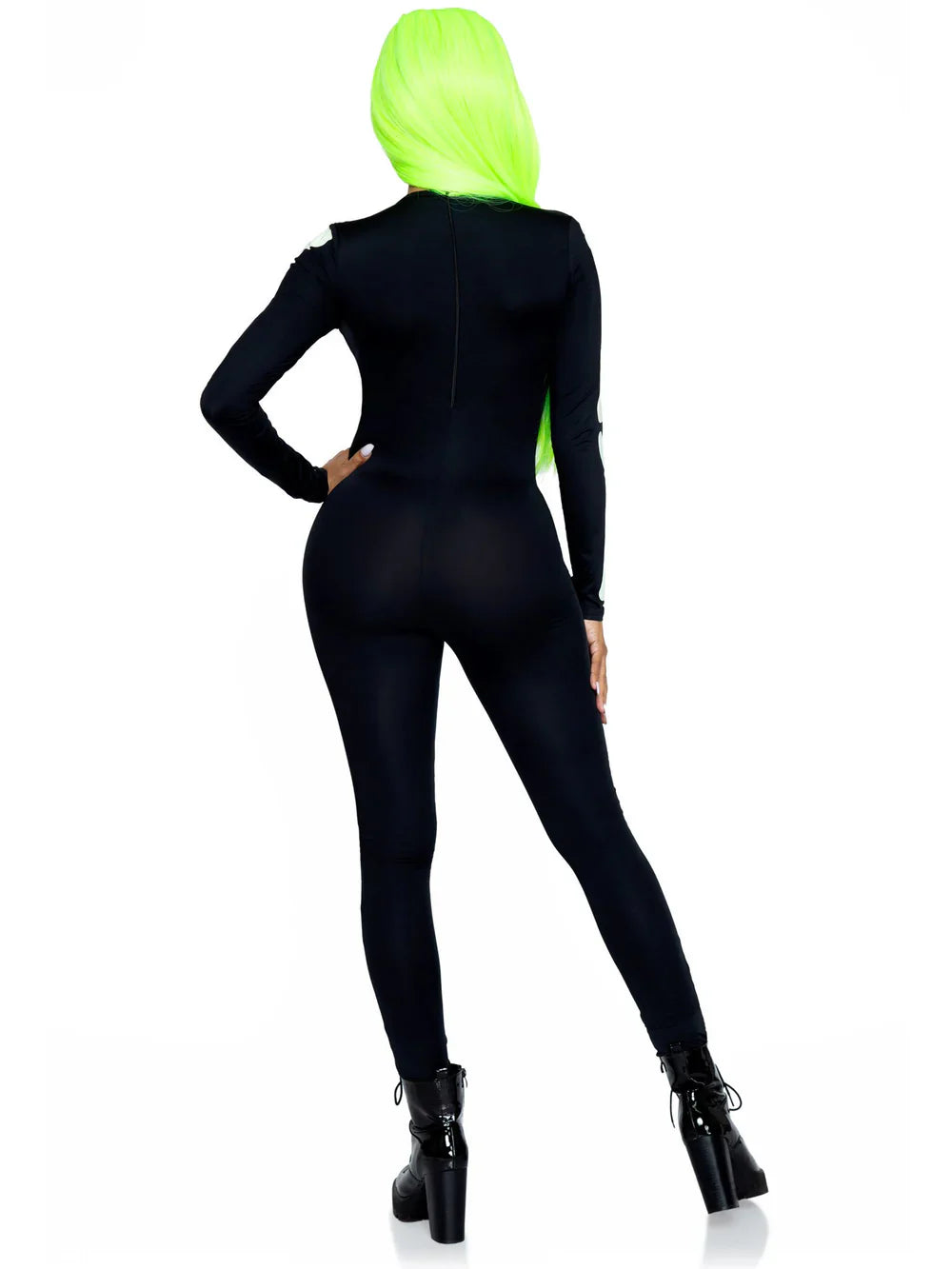 Printed Glow In The Dark Skeleton Catsuit 2 Piece Halloween Costume