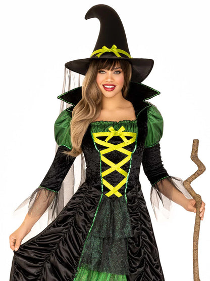 Green Ruched Women's Storybook Witch Halloween Costume