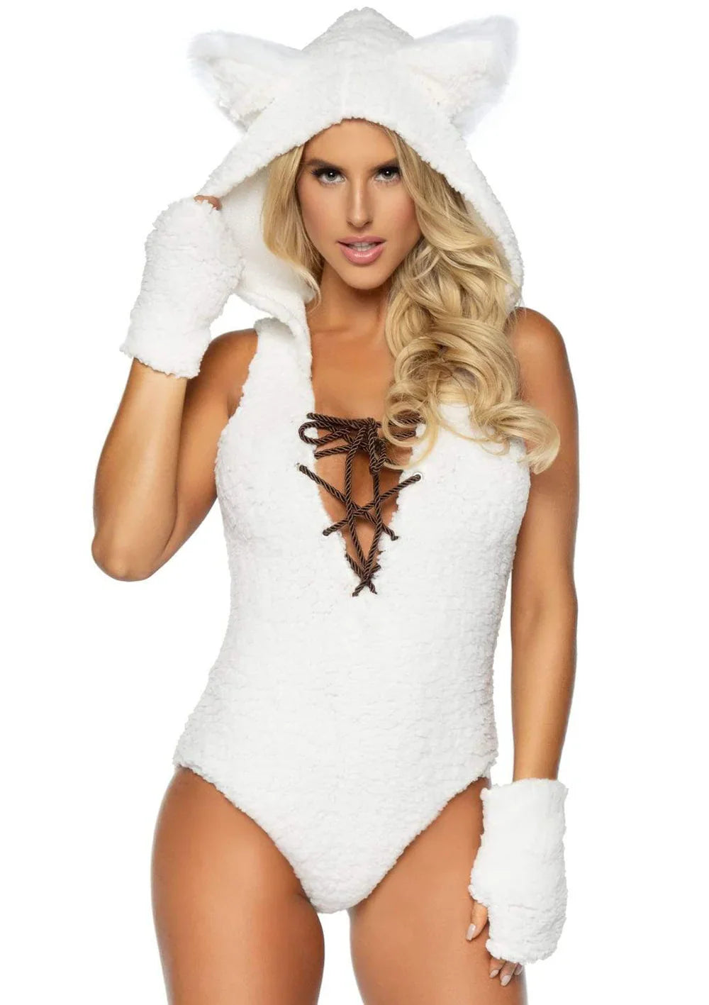 White Furry Wild Thang Halloween 2 Piece Wolf Costume